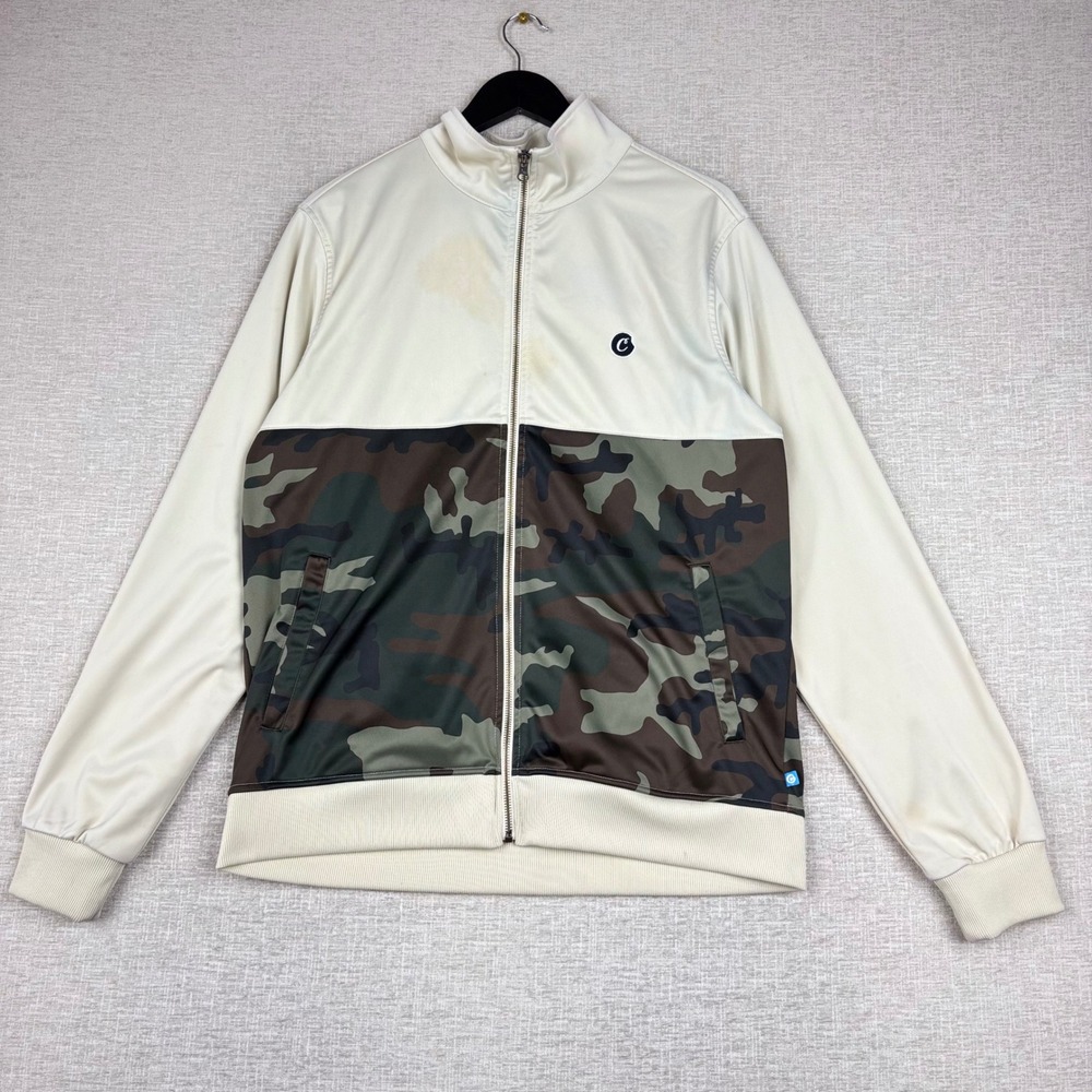 Cookies SF Mens Large Track Jacket Cream Camo Chenille Logo Full Zip Streetwear